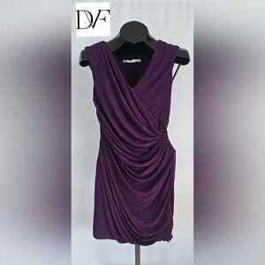 DVF Diane Von Furstenberg Francia Purple Silk Blend Draped Jersey Dress Size 0